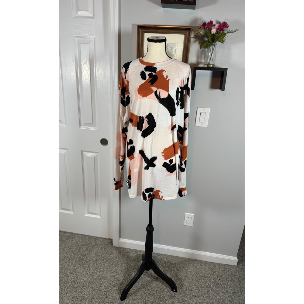LuLaRoe XL Tunic Top Long Sleeve Abstract Brushstroke Pink Terracotta Black